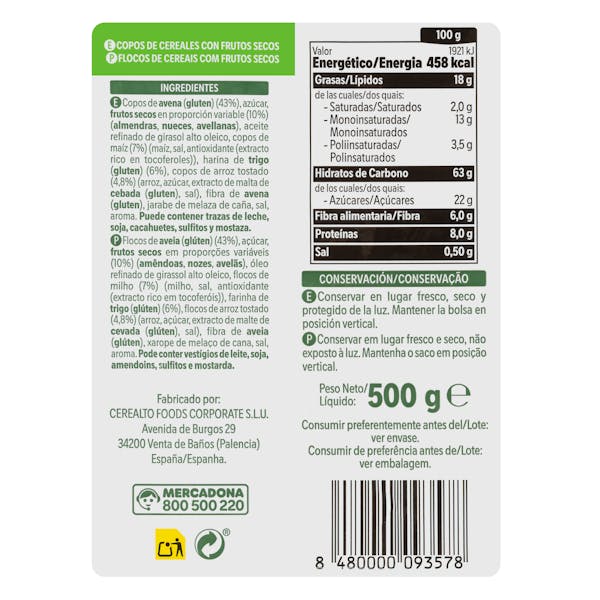 Muesli Crunchy Hacendado con frutos secos
