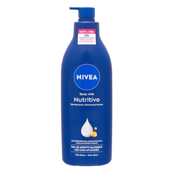 Leche corporal nutritiva Nivea con ácido hialurónico, aceite de almendras y sérum de nutrición profunda