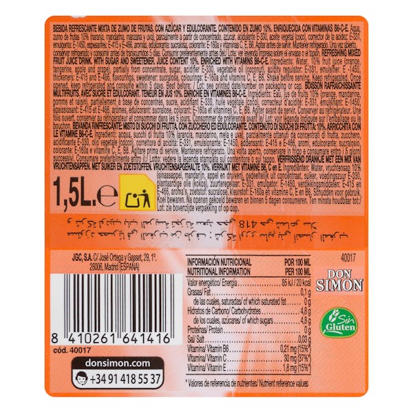 Refresco sin gas de naranja Simon Life