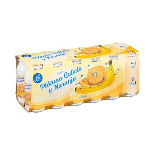Bebida láctea sabor plátano, galleta y naranja Hacendado