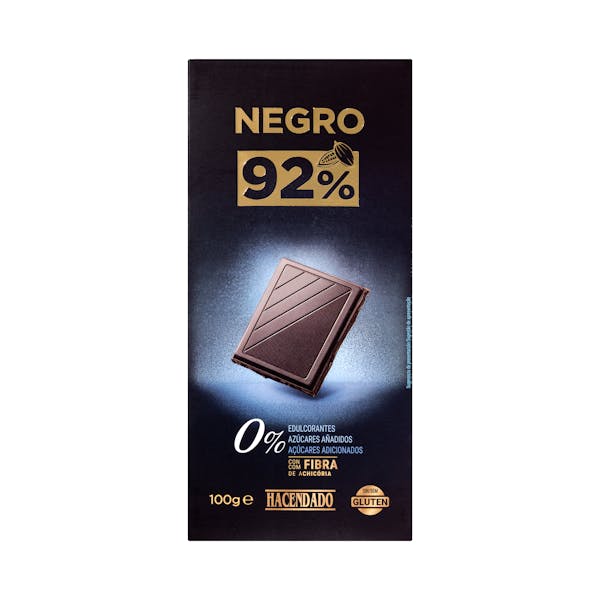 Chocolate negro 92% cacao Hacendado 0% azúcares añadidos con fibra de achicoria
