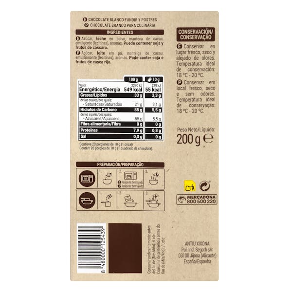 Chocolate blanco fundir Hacendado