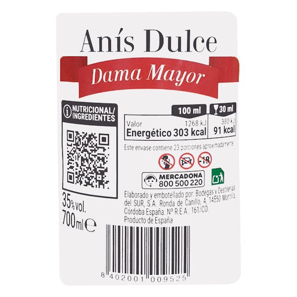 Licor de anís dulce Dama Mayor