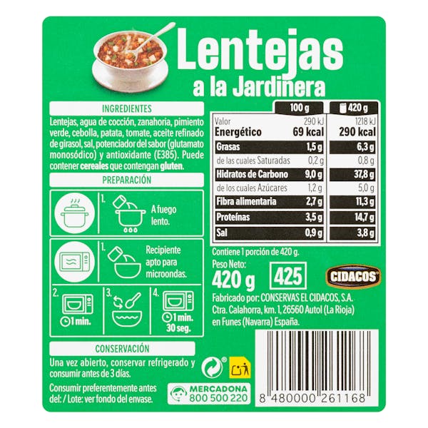 Lentejas a la jardinera Hacendado
