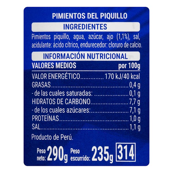 Pimientos del piquillo en tiras con ajo Hacendado