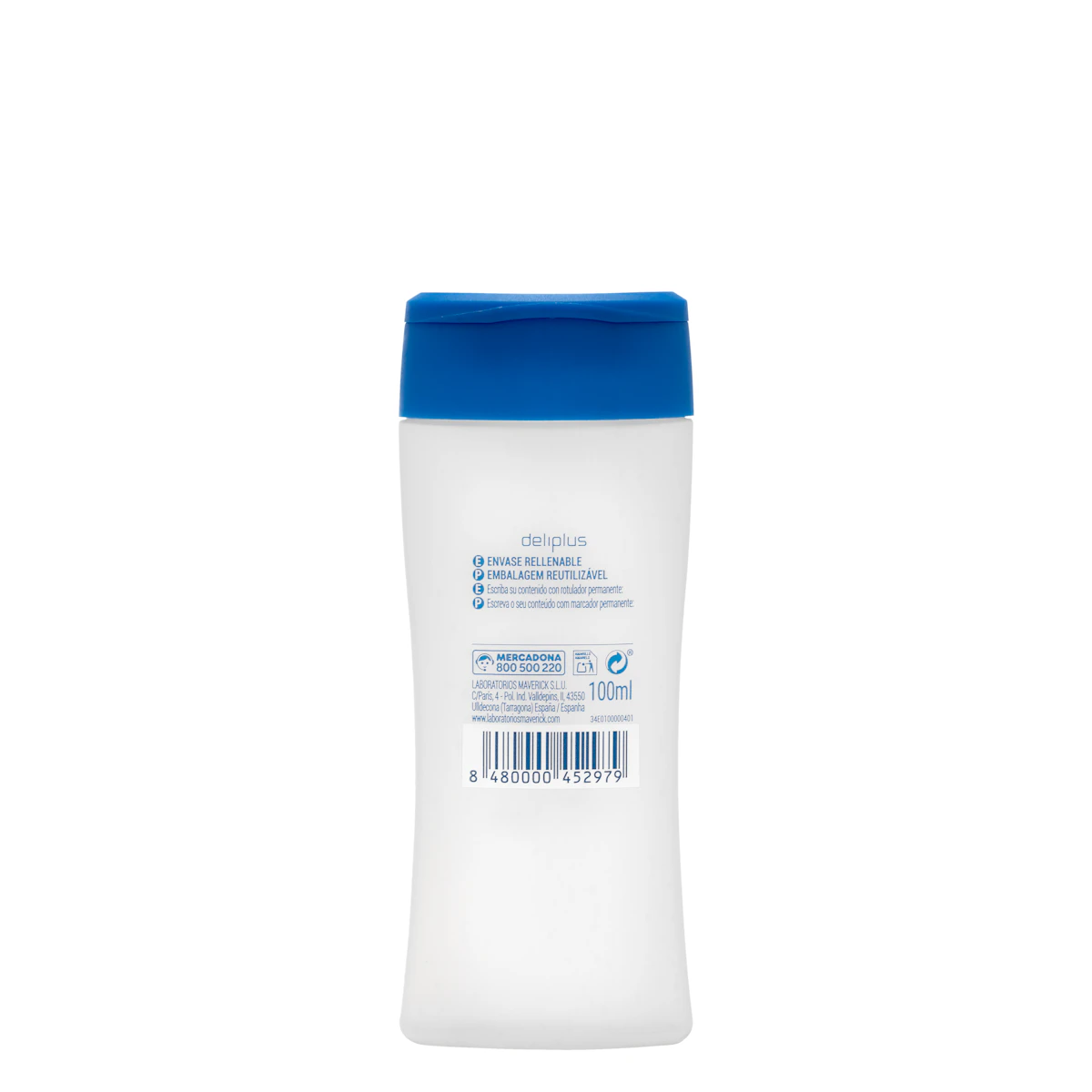 Envase rellenable Deliplus tamaño viaje – Mercadona – صورة إعلانية للمنتج