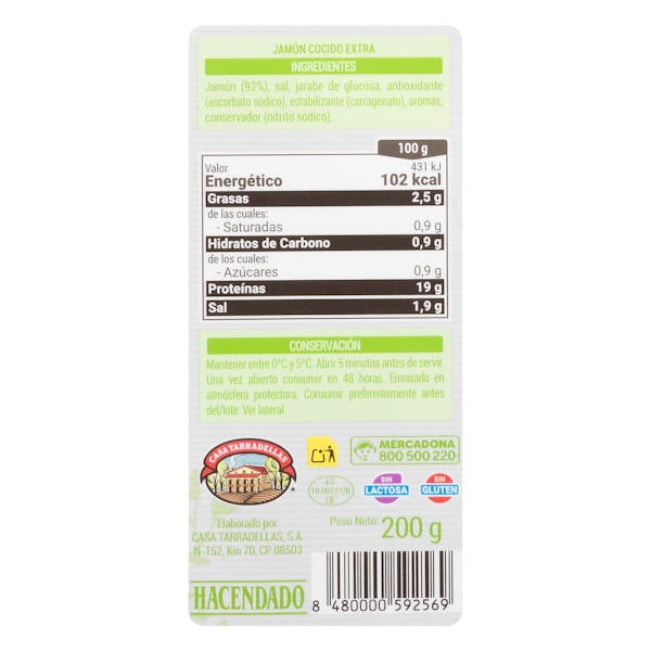 Jamón cocido Hacendado lonchas