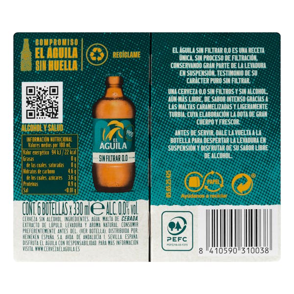 Cerveza 0,0% sin alcohol El Águila sin filtrar