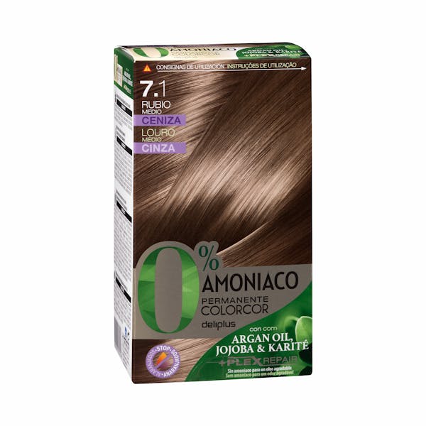 Coloración permanente 0% amoníaco 7.1 rubio medio ceniza Colorcor