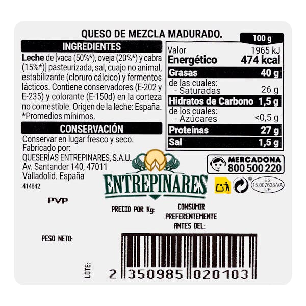 Queso viejo tostado mezcla Hacendado
