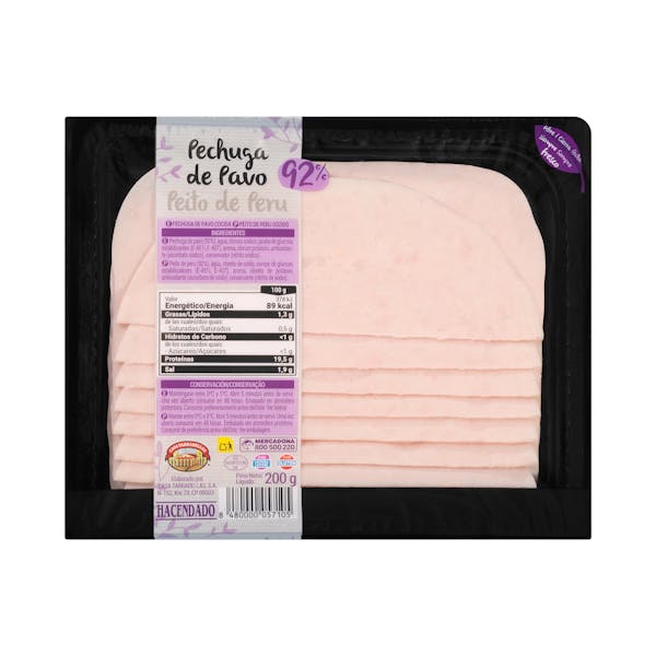 Pechuga 92% pavo Hacendado lonchas
