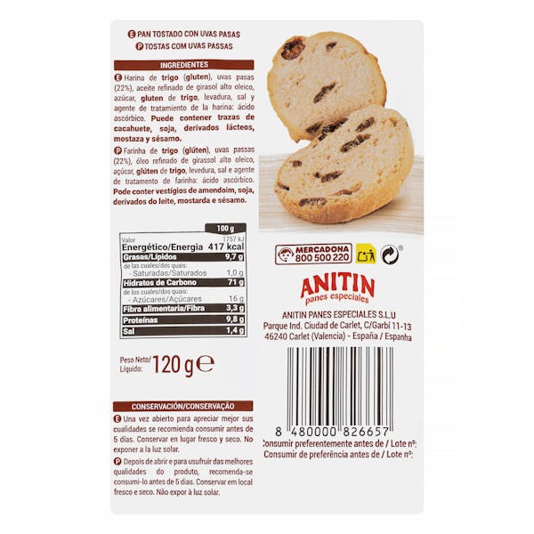 Pan tostado pasas Hacendado