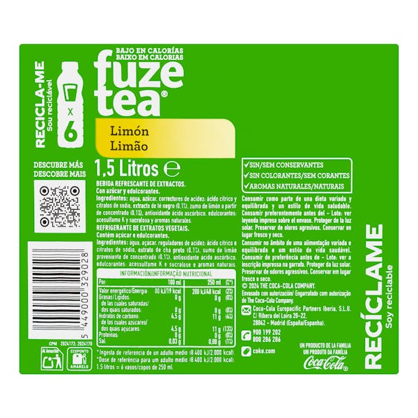 Refresco té sabor limón Fuze Tea