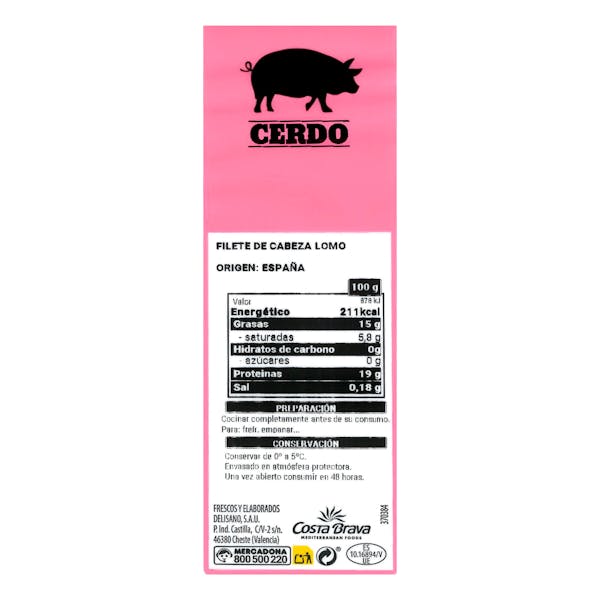 Filetes lomo de cerdo cabeza