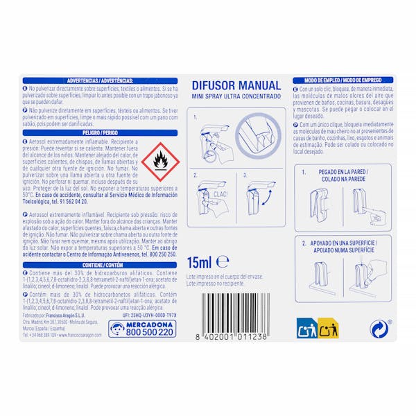 Difusor ambientador spray manual Bosque Verde con recambio