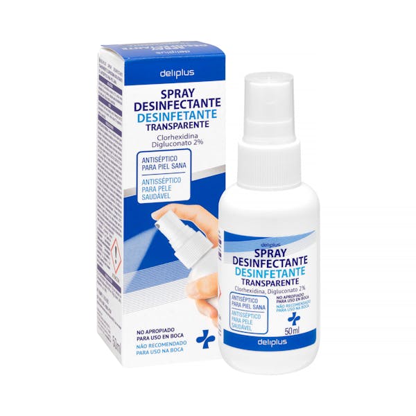 Spray desinfectante antiséptico transparente Deliplus contiene clorhexidina y digluconato 2%