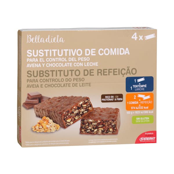 Barritas Sustitutivo de comida Belladieta sabor avena y chocolate con leche