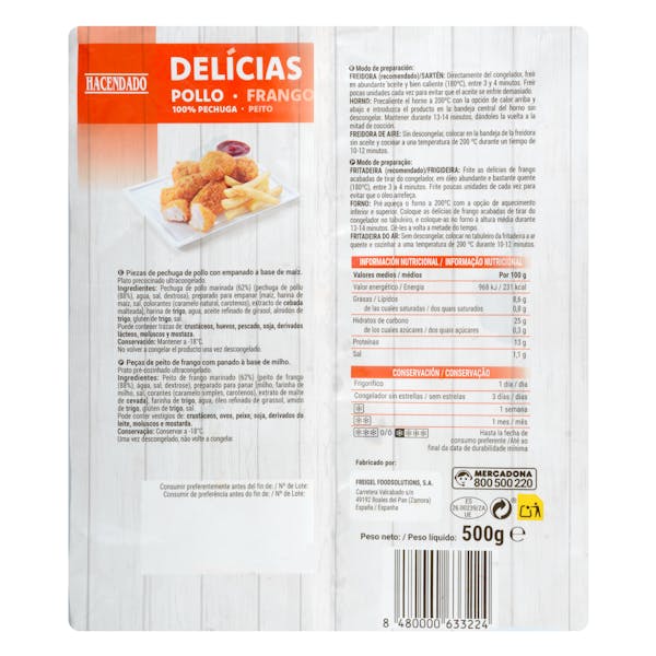 Delicias de pollo Hacendado ultracongeladas