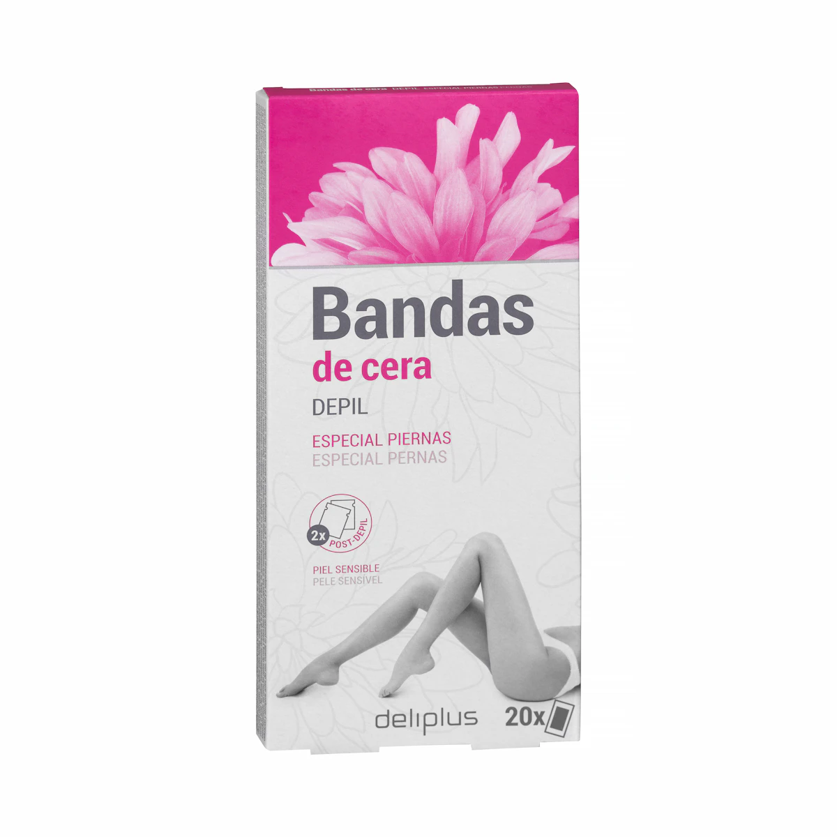 Bandas de cera especial piernas Deliplus piel sensible – Mercadona – صورة إعلانية للمنتج