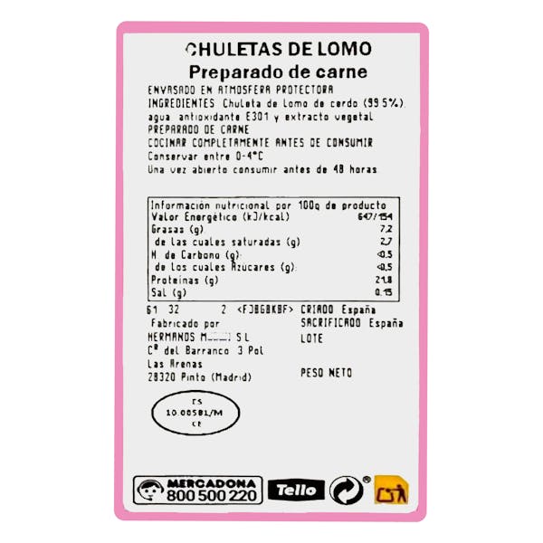 Chuletas lomo de cerdo