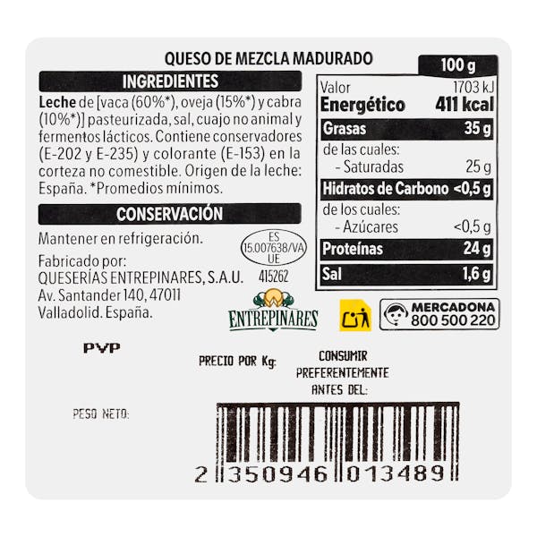Queso semicurado mezcla Hacendado