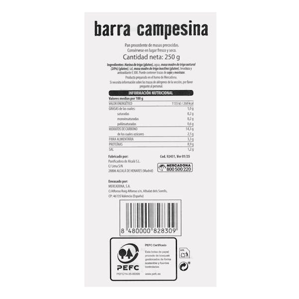 Barra de pan campesina masa madre rebanada