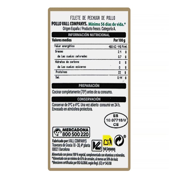 Pechugas enteras de pollo certificado alimentado con un 50% de maíz