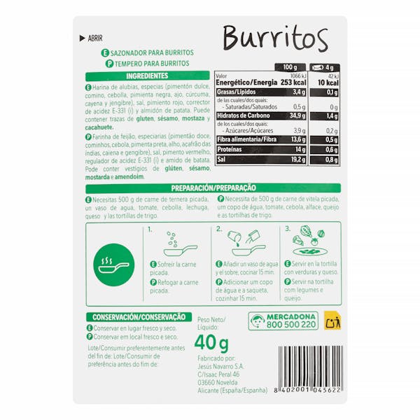 Sazonador para burritos Hacendado