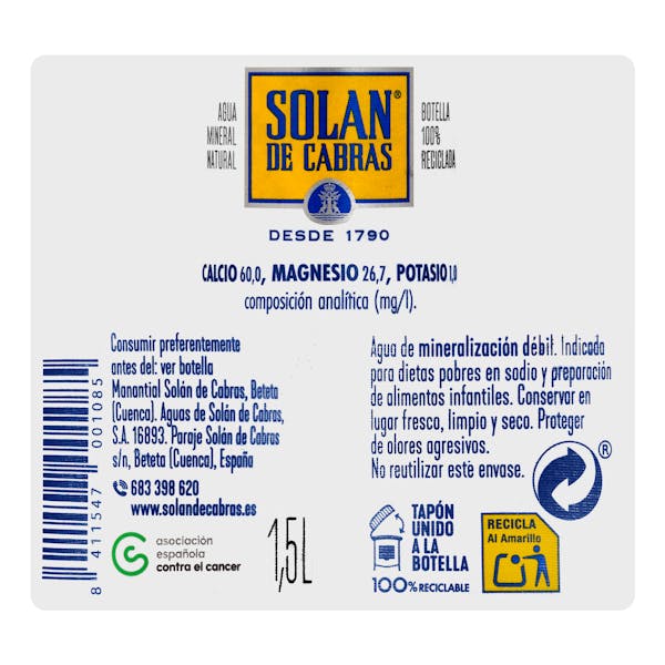 Agua mineral grande Solán de Cabras