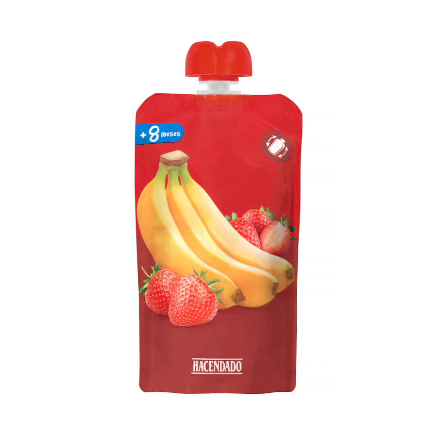 Bolsita puré fresa y plátano Hacendado +8 meses – Mercadona – صورة المنتج