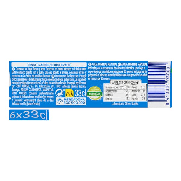 Agua mineral pequeña Font Agudes tapón infantil