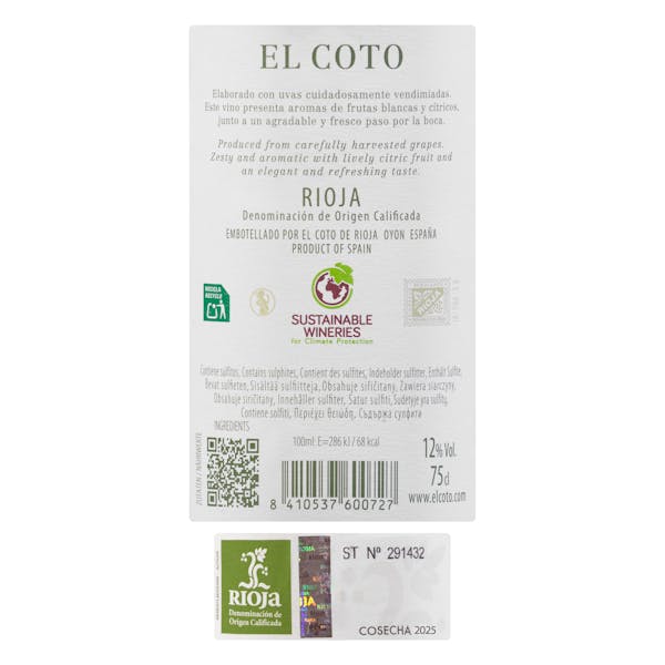 Vino blanco El Coto DO Rioja