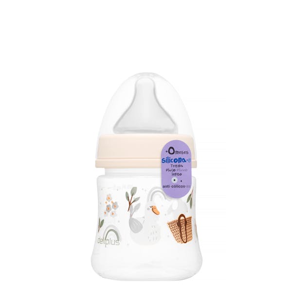 Biberón 150 ml tetina silicona flujo lento Deliplus +0 meses