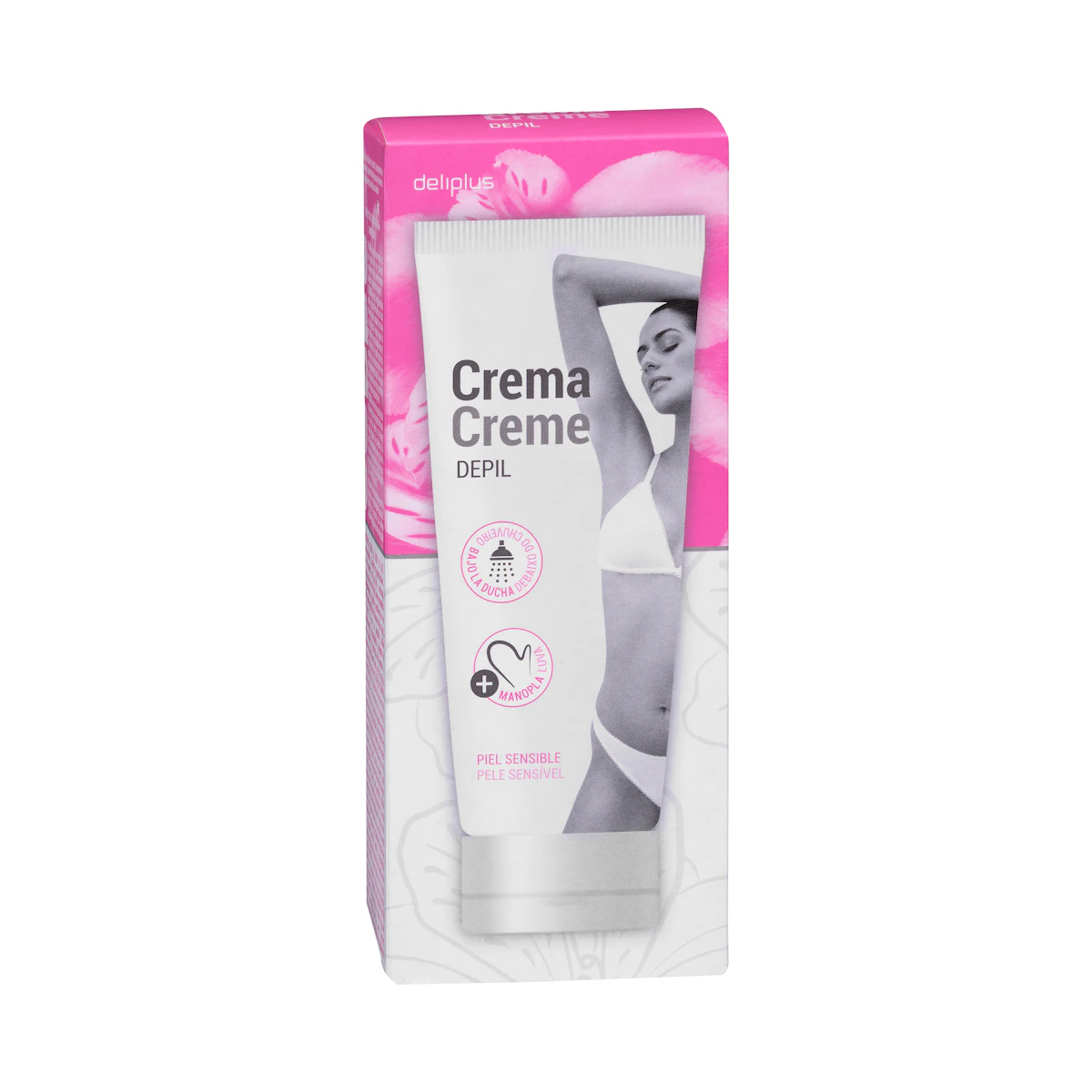 Crema depilatoria mujer para el cuerpo Deliplus piel sensible – Mercadona – صورة إعلانية للمنتج