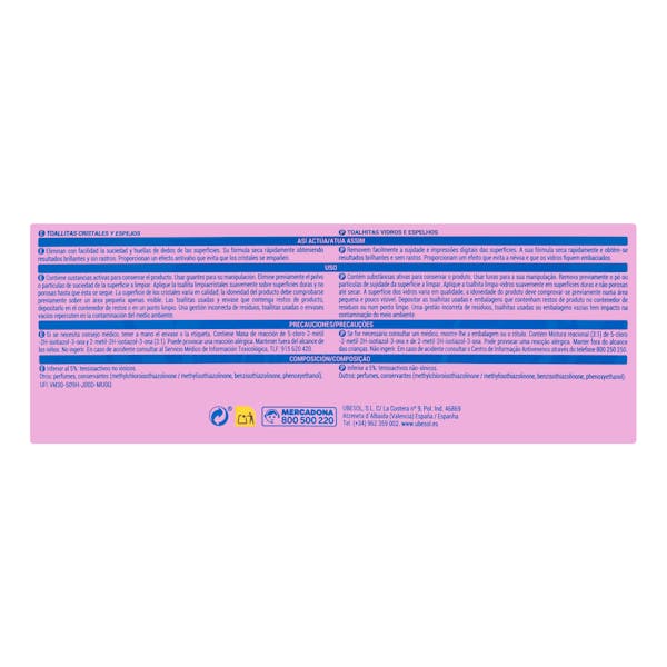 Toallitas limpiadoras de Cristales y Espejos Bosque Verde