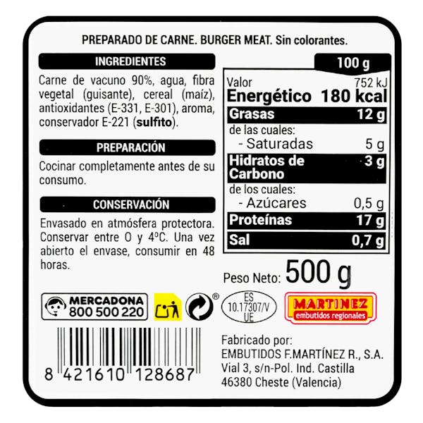 Preparado de carne picada vacuno