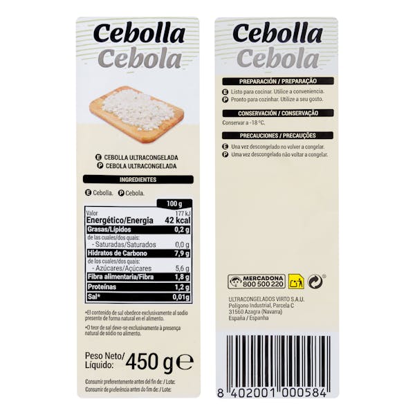 Cebolla troceada Hacendado ultracongelada