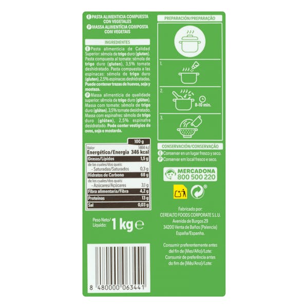 Hélices con vegetales Hacendado
