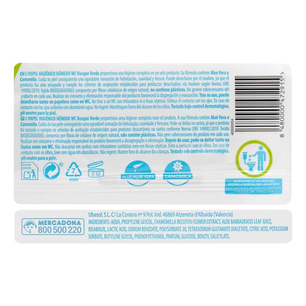 Papel higiénico húmedo WC Bosque Verde