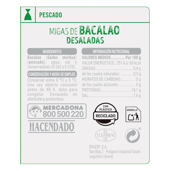 Migas de bacalao desaladas Hacendado