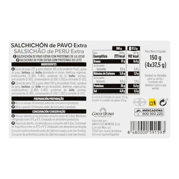 Salchichón de pavo extra Hacendado lonchas