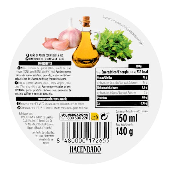 Aliño de aceite con perejil y ajo Hacendado