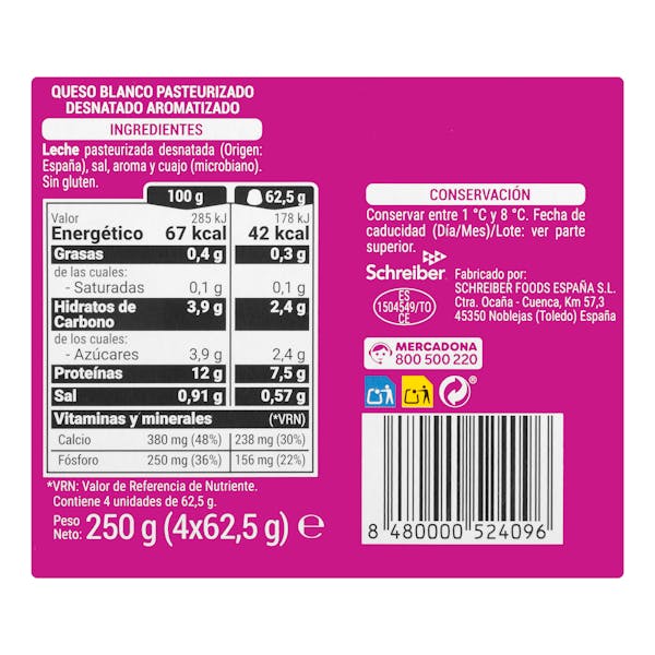 Queso fresco Burgos desnatado 0% MG Hacendado