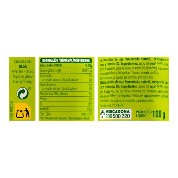 Postre de soja natural Hacendado