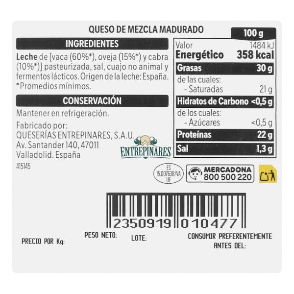 Queso tierno mezcla Hacendado