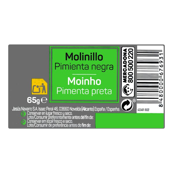 Molinillo pimienta negra Hacendado