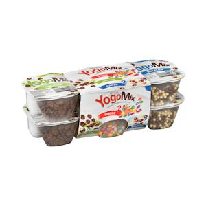 Yogur azucarado YogoMix Hacendado variado de copos maíz, bolitas y disquitos chocolateados