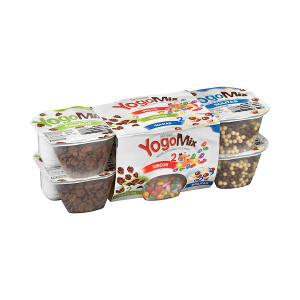 Imagen de Yogur azucarado YogoMix Hacendado variado de copos maíz, bolitas y disquitos chocolateados