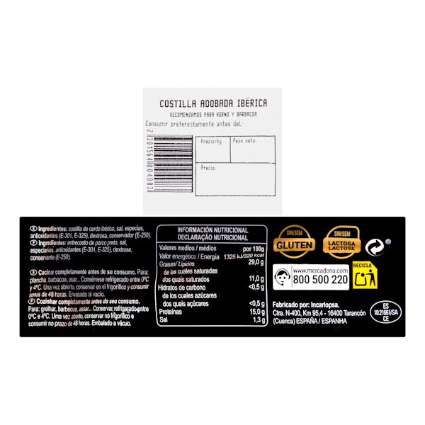 Costilla de cerdo ibérico adobada
