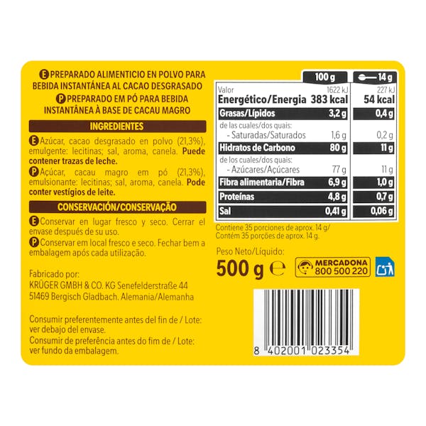 Cacao soluble instantáneo Hacendado